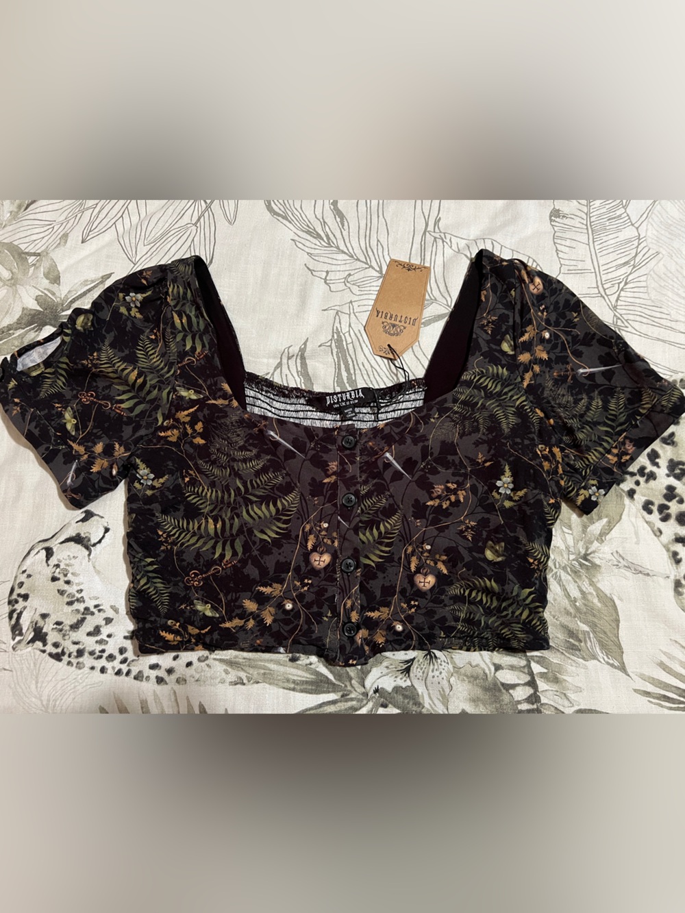 NWT Disturbia Withered Fern Square-Neck Crop Top - Picture 2 of 6